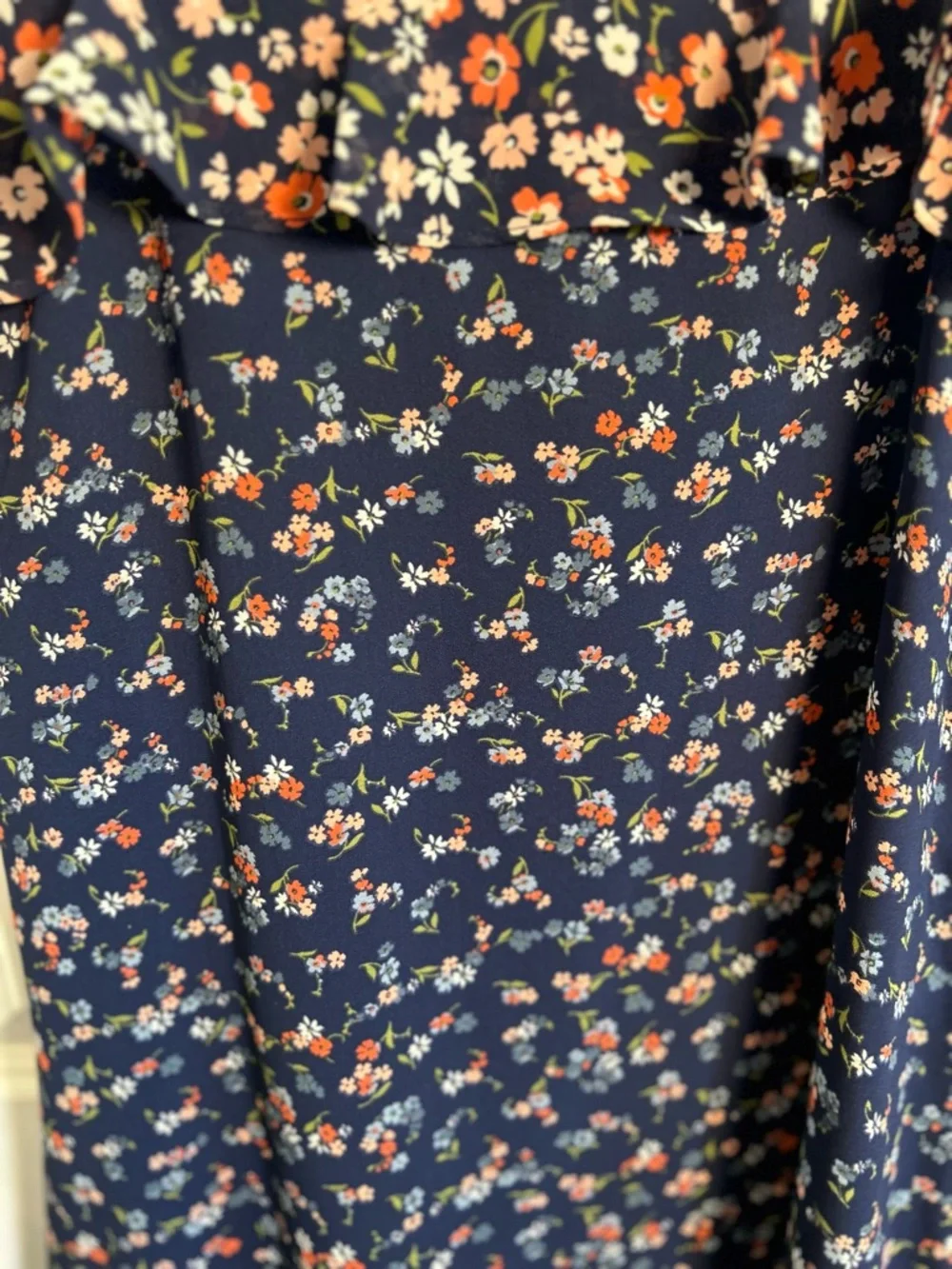 Michael Kors Navy‎ Floral Georgette Slip Dress with Ruffle Trim Size Small